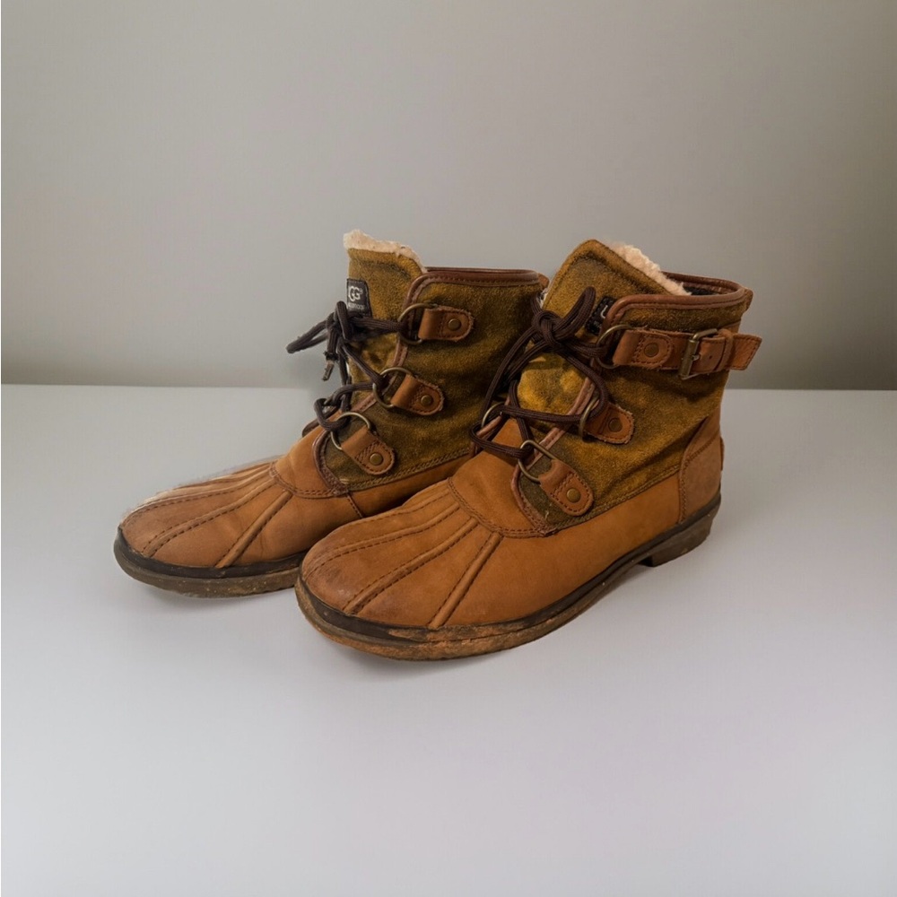 Ugg Cecile Waterproof Leather Ankle Boots Women's 7 Brown
